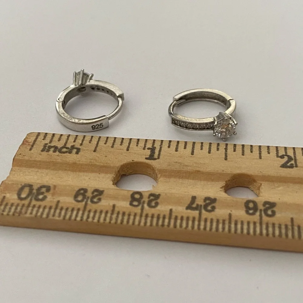 925 Silver cz hoop earrings clear cubic zirconia stones hoops